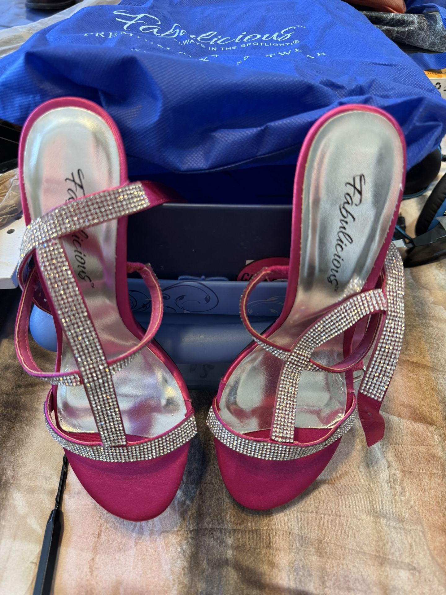 Size 7 Pink Rhinestone High Heels
