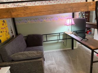 Metal Full size loft bed with desk and small loveseat/ pullout bed