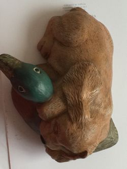 Ceramic Puppy and Duck Statue