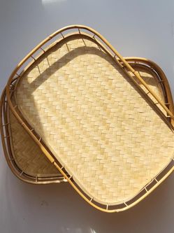 Vintage Retro Mid century rattan woven bamboo serving tray display plate
