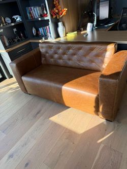 Sofa Orange Brown Leather with Tuft Back - $0 Down - SAME DAY DELIVERY