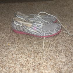 Sperry Top Sider Boat Shoes Youth 2M Crewcuts Original 2 Eye Stripe White Blue