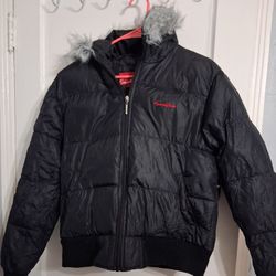 Puffer Jacket With Artificial Fuax Fur On Hoodie Size XL