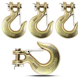 3/8'' Heavy Duty Forged Steel Clevis Slip Hook (Set Of 4), Safety Hook G70 Tow Chain Clevis Grab Hook With Latch Forged Grade For Trailer Truck Transp