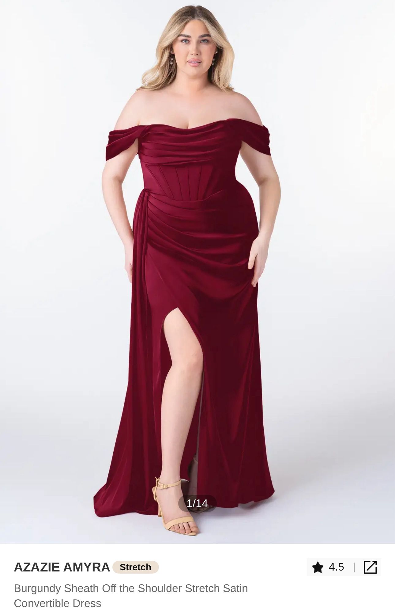 burgundy draped dress Beaded-Bodice Off-Shoulder Long Prom Dress with Drape Burgundy / 14 main image 0