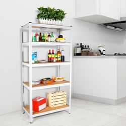 5 Tier Laminated White Metal Shelving Unit Adjustable Garage Storage Utility Rack Heavy Duty Shelves Organization Multipurpose Shelf Warehouse Basemen