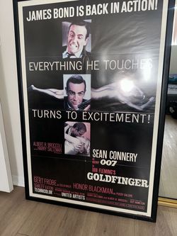 Vintage James Bond 007 poster framed