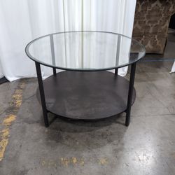 Round Glass Coffee Table with Lower Shelf