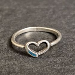 Vtg Southwestern 925 Silver Inlaid Turquoise Heart Ring
