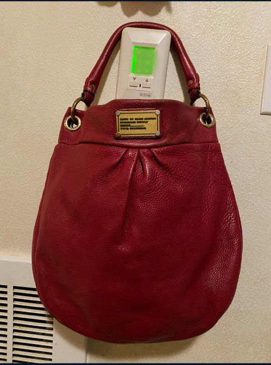 Marc Jacobs Designer Hillier Red Leather Hobo Purse Handbag