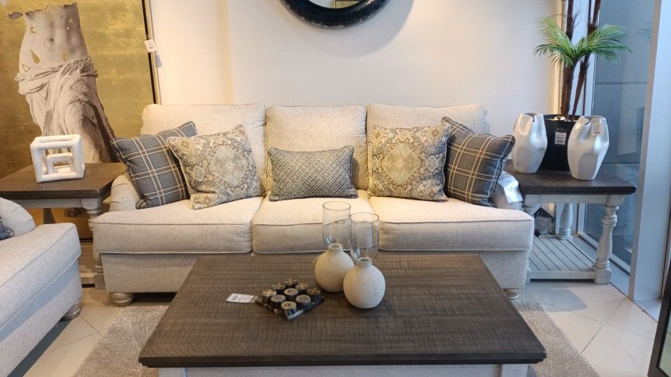 Traemore Linen Sofa And Loveseat$10 Down Payment And Financing Available