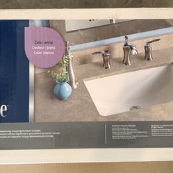 New In Box AquaSource White Undermount Rectangular Bathroom Sink (21.4-in x 15-in) - No faucet holes