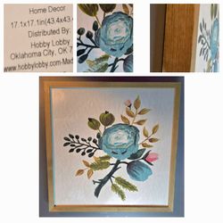Adorable Blue Floral Painting On Canvas Wood Frame Kitchen Decor Bathroom Decor Bedroom Decor Wall Decor