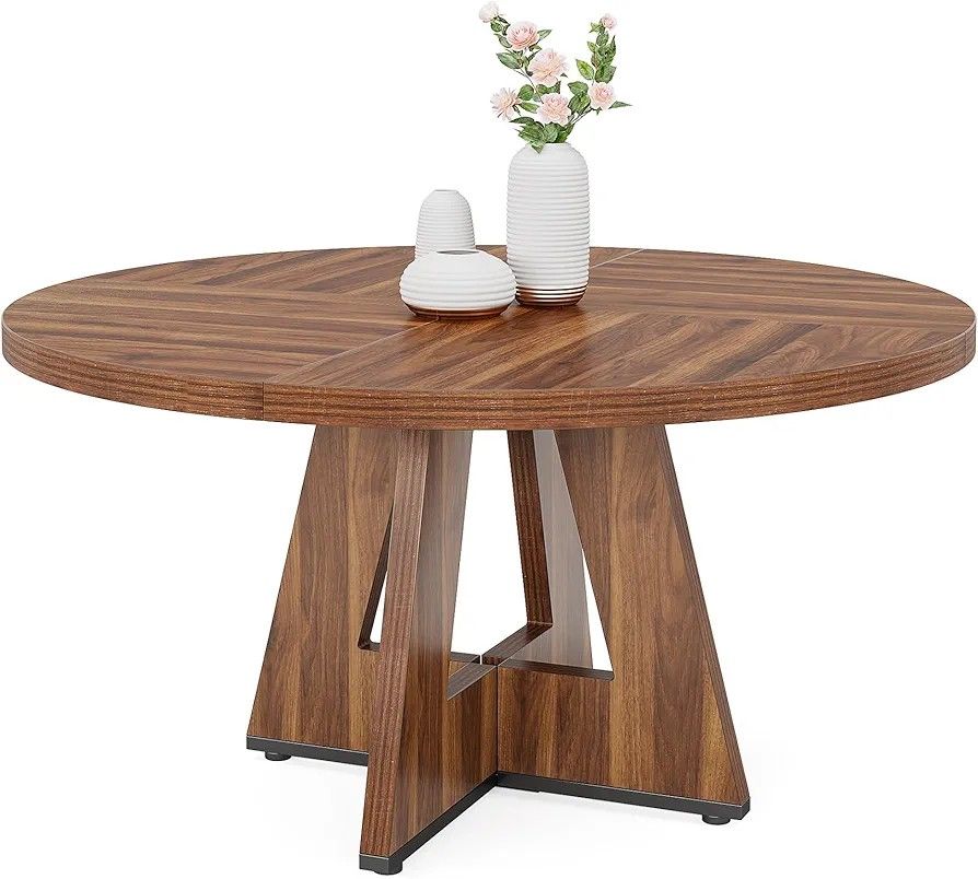 Tribesigns Round Dining Table Wood Kitchen Table for Dining Room Living Room, 47 inch, Farmhouse Dinner Table