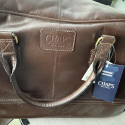 Chaps Brown Leather Weekend Bag