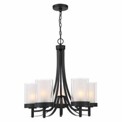 Good Lumens Pacifica 5-Light Coal Chandelier – Clear & Etched Glass