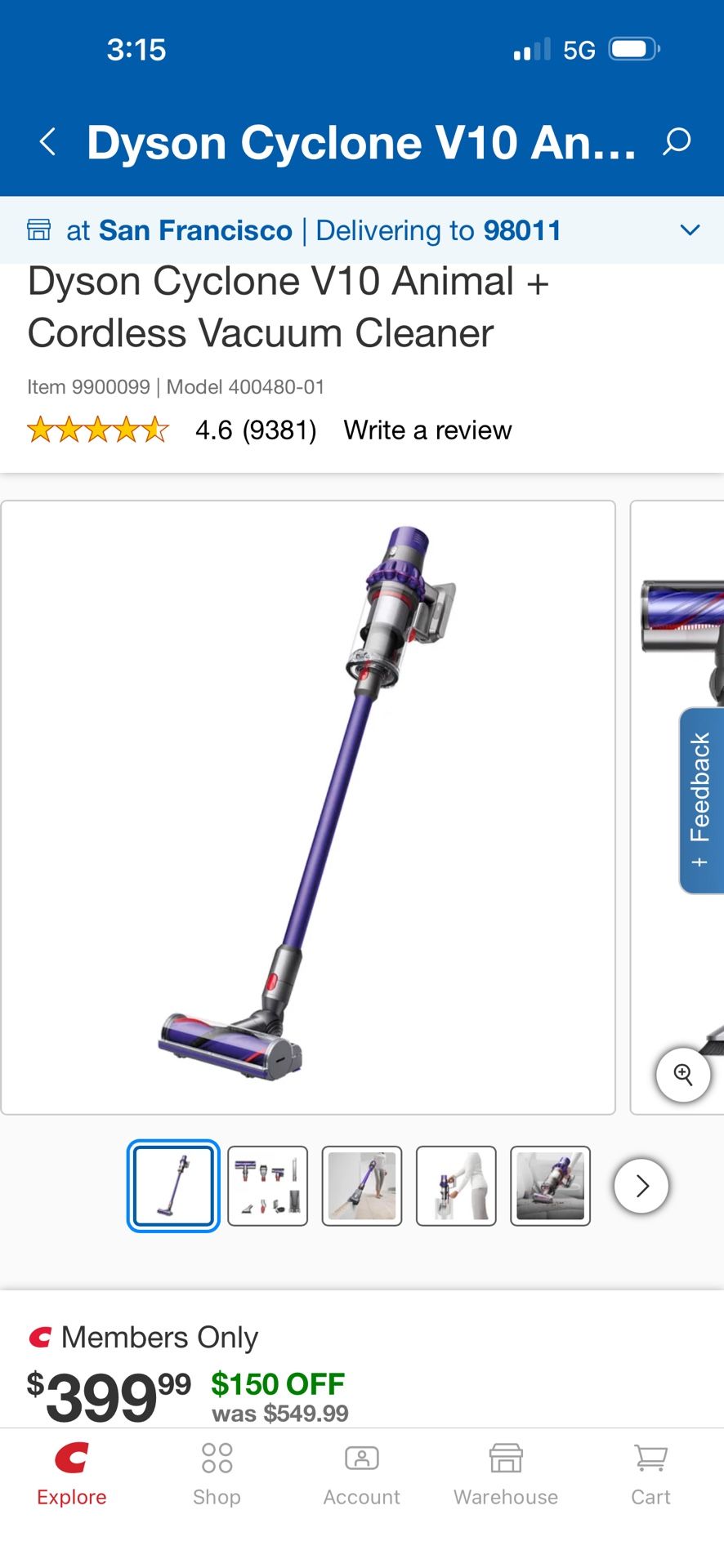 Dyson Cyclone V10 Animal + Cordless Vacuum Cleaner. Excellent condition. Strong Suction. Used lees than 5 times.