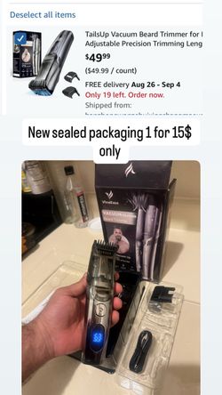 Vacuum Beard Trimmer for Men, Adjustable Precision Trimming Length with 2 Comb, Electric Cordless Vacuum Trimmer for Beard, Waterproof and Rinses Easy