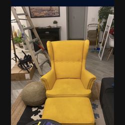 Yellow IKEA Chair With Ottoman 