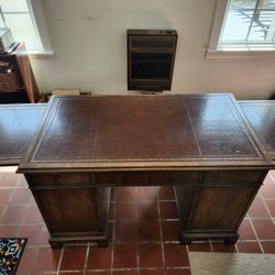 Antique Leather Top Mahogany Desk