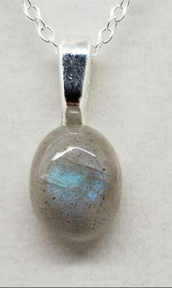 Natural Labradorite Moonstone Silver Necklace
