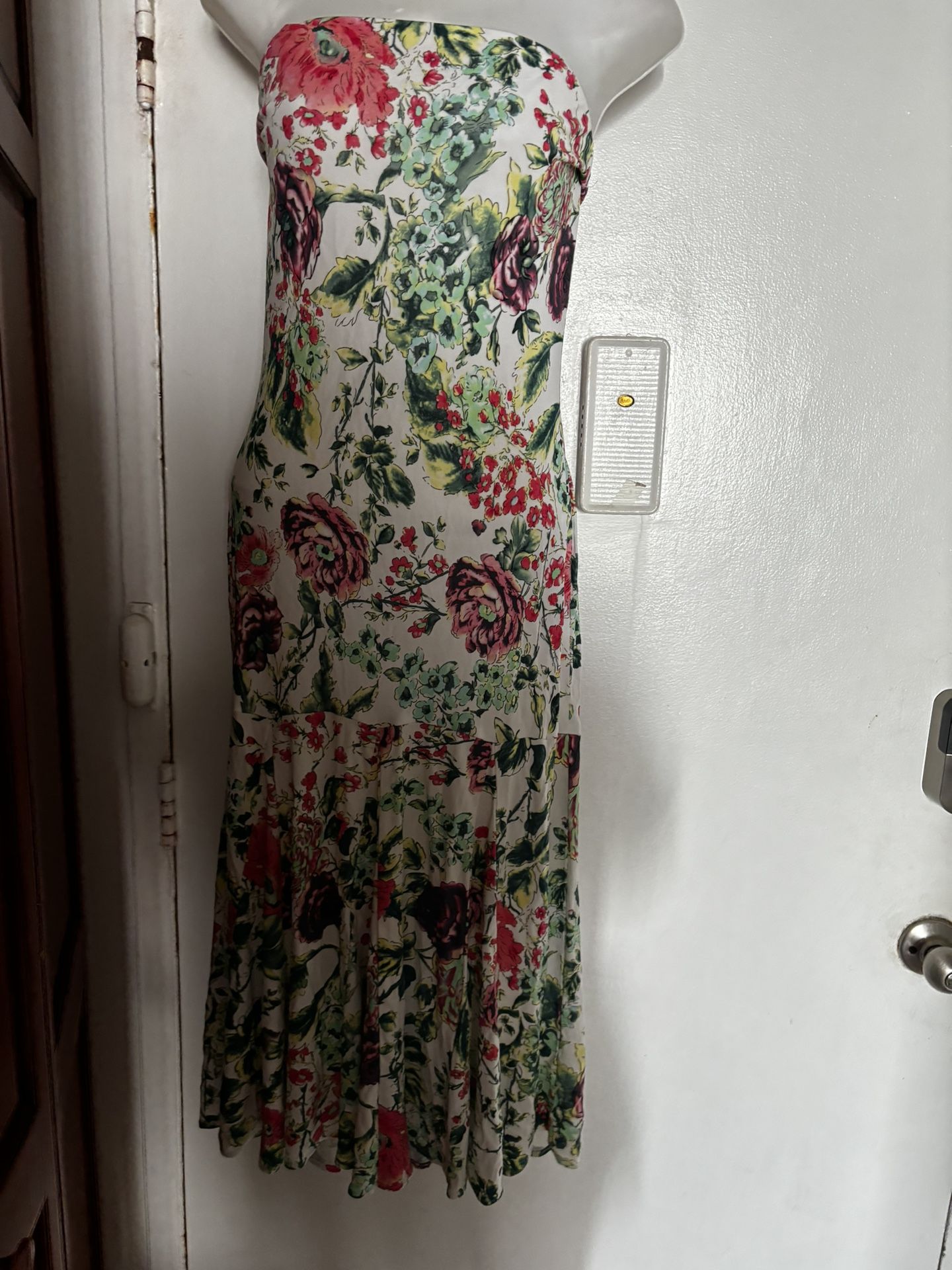 Yigal Azrouël Dress floral rhinestone logo maxi halter top flower flowy y2k  