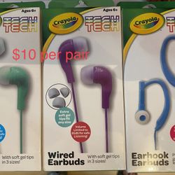 Crayola Wired Earbuds $10 A Piece 