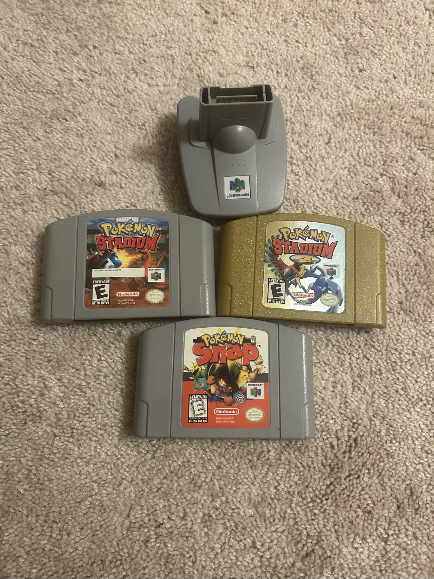 3 N64 Tested & Working Game Cartridges: Pokémon Stadium 1 & 2+ Pokemon Snap & 1 Transfer Pack