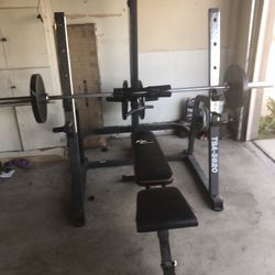 Gym Set + Bench + Bar + Weights