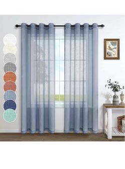 Pitalk Dusty Blue Living Room Curtains 108 Inches Long 2 Panels Set Grommet Lightweight Voile Semi Sheer Weave Textured Natural Linen Look Curtain for