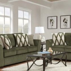 New 2 Piece Rich Basil Color Sofa and Loveseat Set 