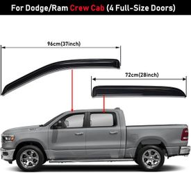 Tape - on Window Visor Deflector Rain Guard , Dark Smoke 4PCS for 2009-2022 Ram 2500/3500 Crew Cab & Mega Cab