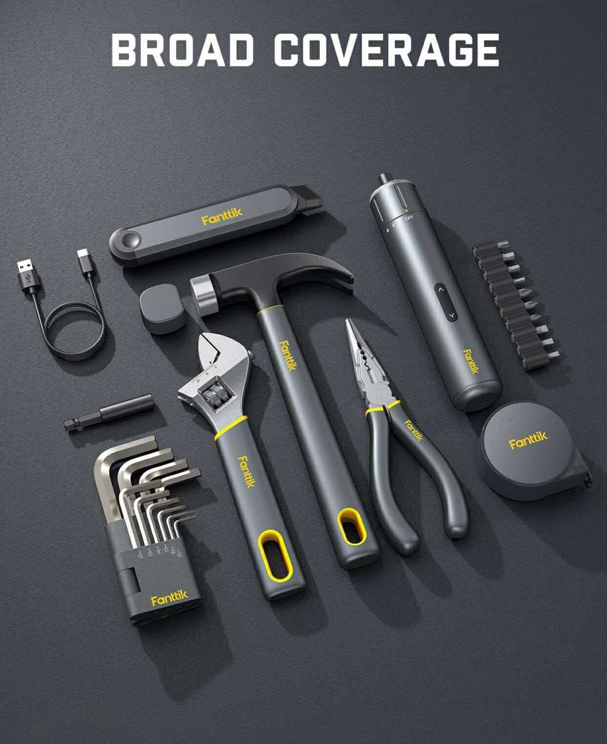 Fanttik S1 NEX Studio Electric Screwdriver Tool Kit, 3 Torque Settings, Max 6N.m, 10 Magnetic Bits, 7 Types Tools, Hex Keys, Spanner, Claw Hammer, Hou
