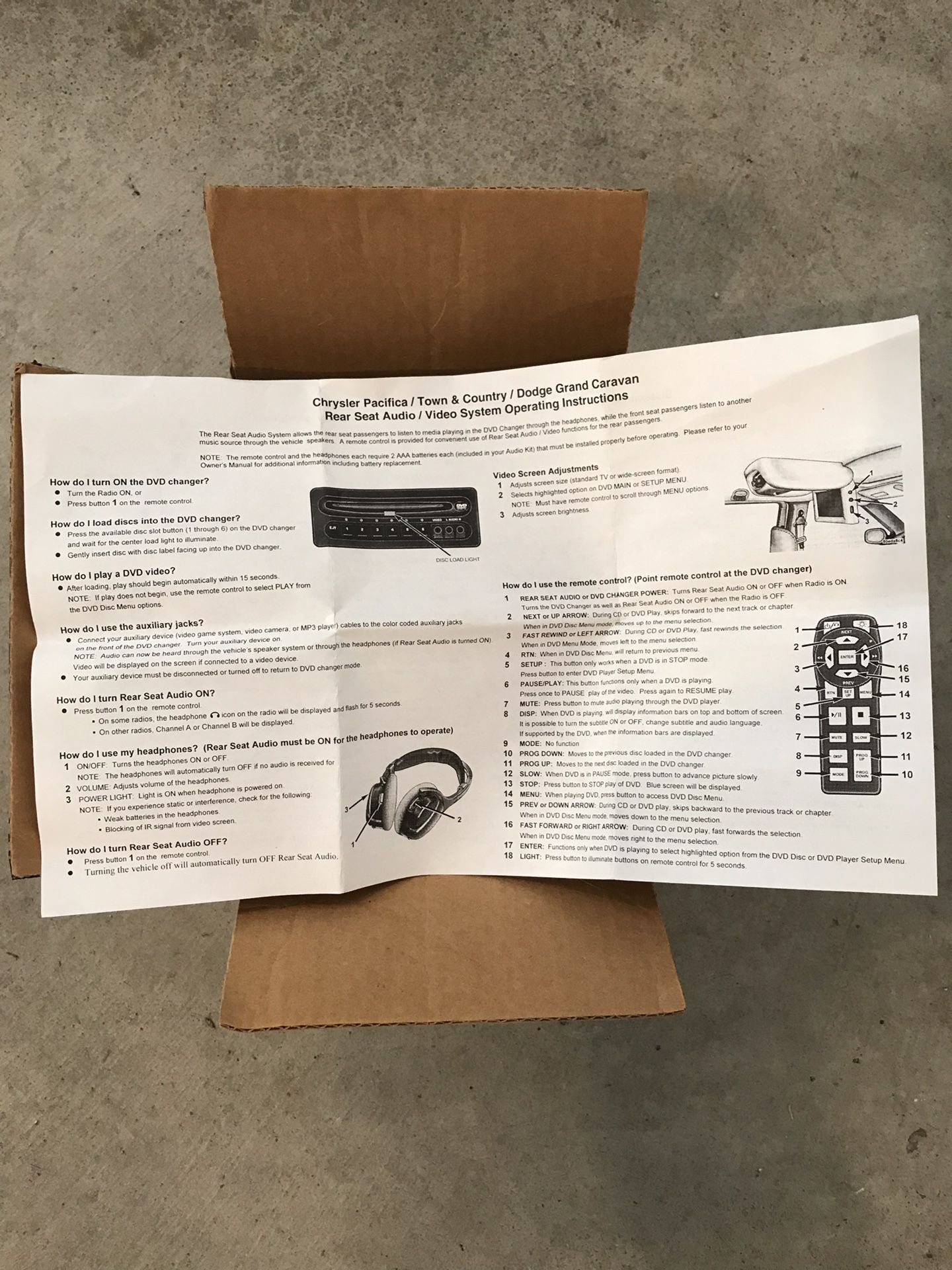 2 factory Bluetooth headphones and remote for Chrysler/Dodge