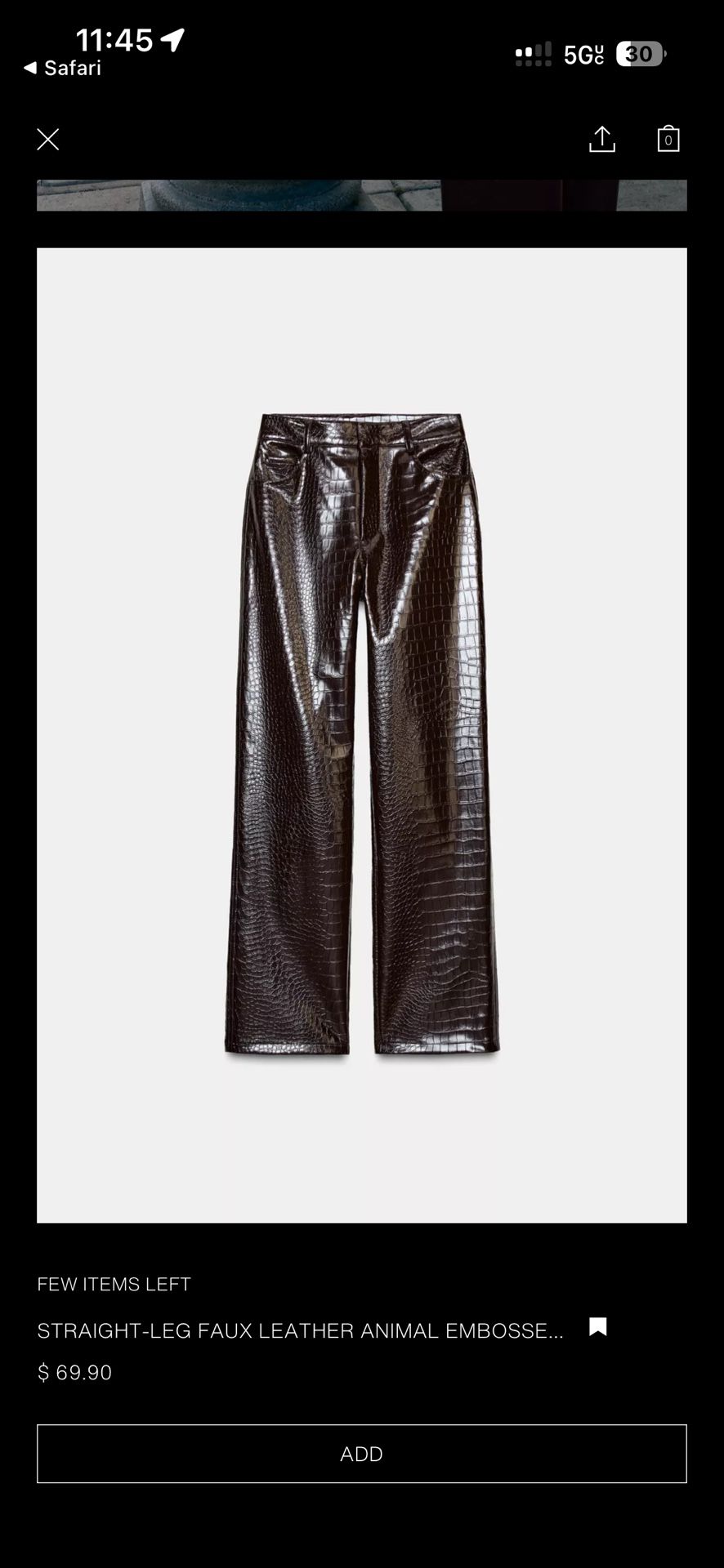 Zara Straight Leg Faux Leather Pants Brand New