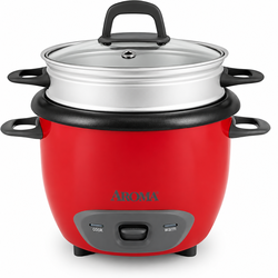 Aroma 6-Cup Rice Cooker & Food Steamer – Red