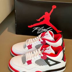 Men Air Jordan 4 White Red Shoes 