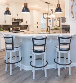 3 Counter Height Upholstered Swivel Bar Stools with Contoured Back (White and Black)