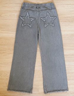 Gray Wide-Leg Jeans with Star Patches