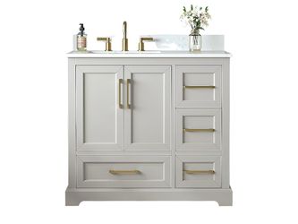 NEW! DELUXE LIVING Snowline 36-in Greige Undermount Single Sink Bathroom Vanity with Carrara White Engineered Stone Top (Fully Assembled)