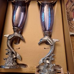 Beverly Clark Collectibles Dolphin Champagne Glasses 