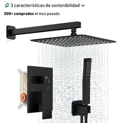 Black Shower Faucet Set, Rainfall Shower System with Square Shower Head and Handle Set, Wall Mounted Shower Fixtures, Full Metal Trim Repair Kit 10 in