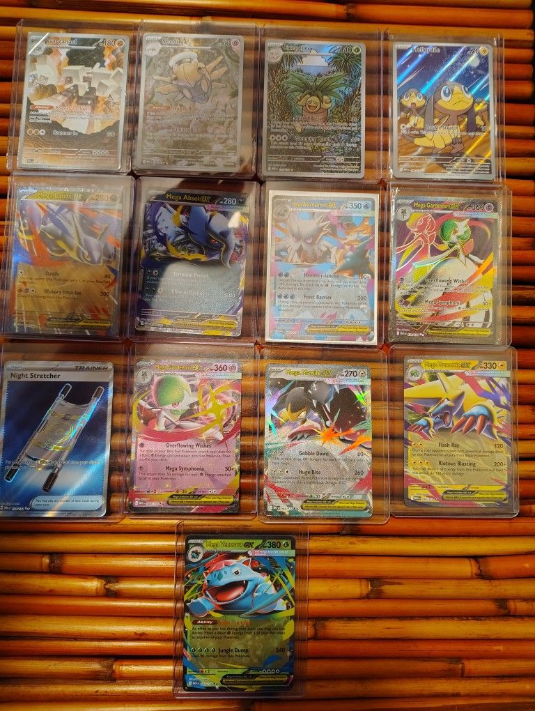 13 mega evolution lot all pulled fresh from pack and sleeved immediately.
