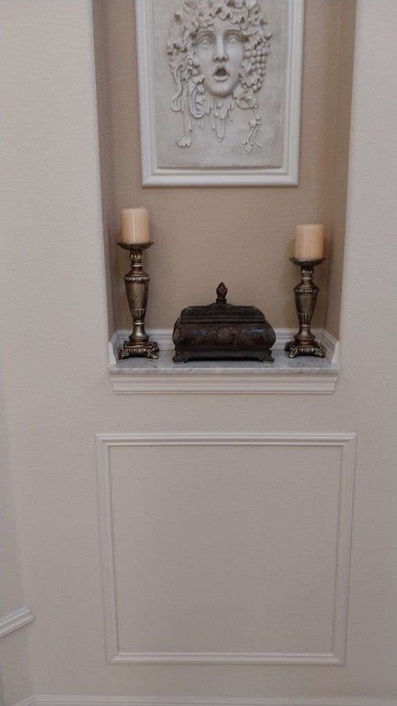 Decor Two Candle Holders, Two Candles And Beautiful Decor Box As Shown
