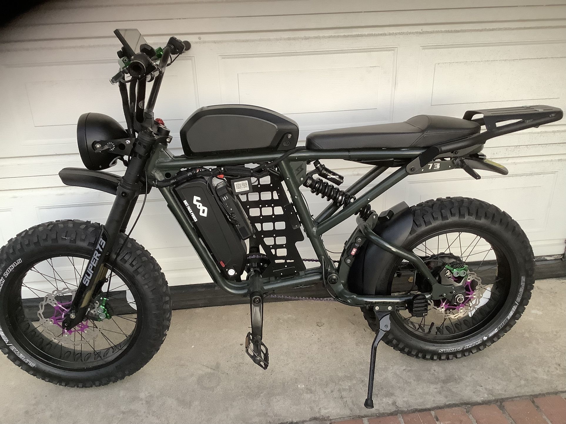 Selling my Super73 Rx With Dual Battery newly installed gryzly tires less than 50 miles new brakes set,rear rack widescreen back up camera. Check pict