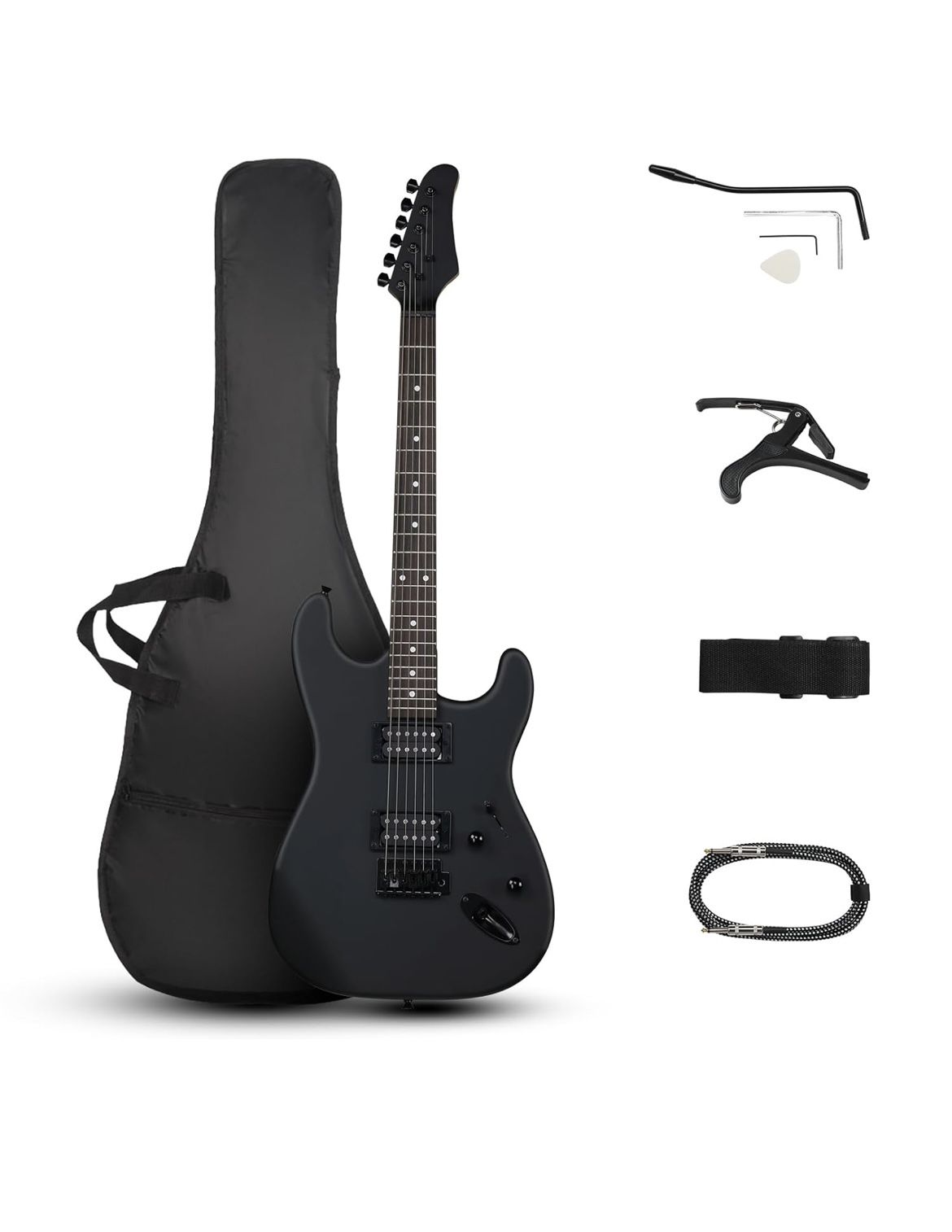 NEW IN BOX - Ktaxon 39 Inch Electric Guitar, Full Size Solid Body H-H Pickups 6 Strings Beginner Guitar Kit With Upgrade Cable & Guitar Capo, Tremolo