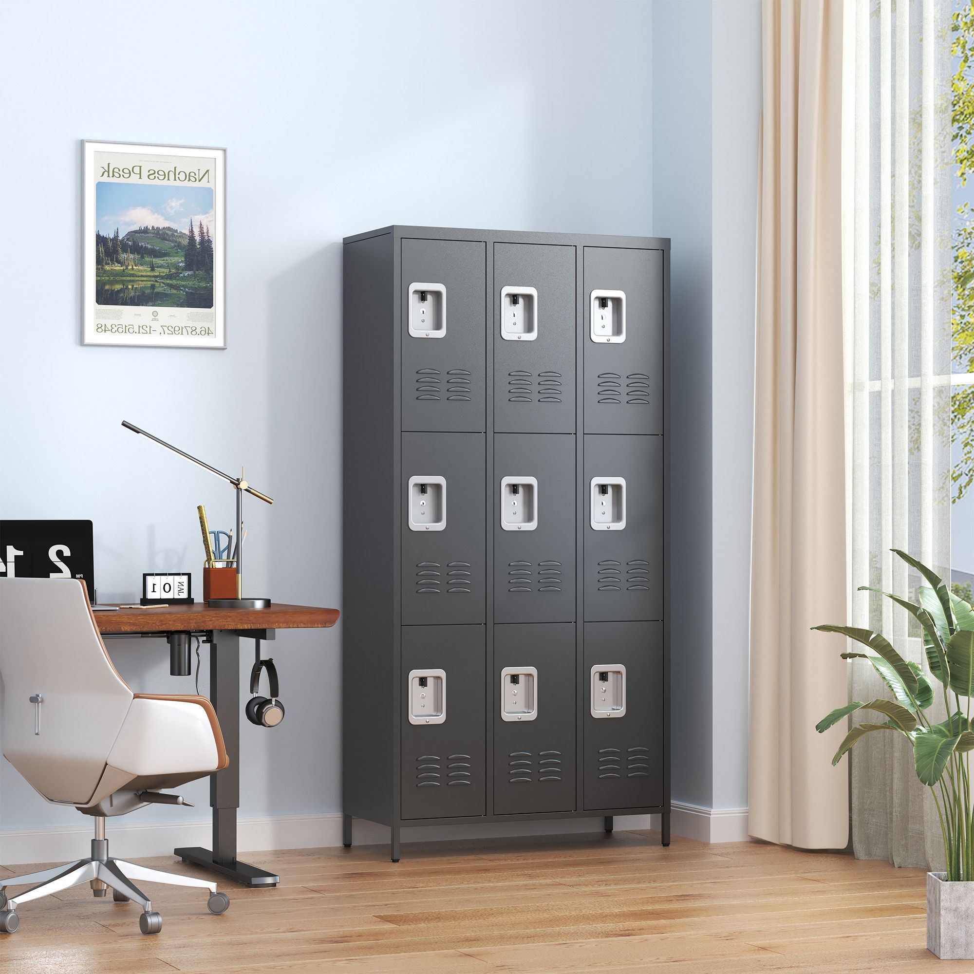 9 Door 72H Metal Lockers With Lock for Employees,School,Office,Gym,Bedroom,Storage Locker Cabinet,Gray,Assembly Required,Black,All Products : American Fashion Style Bags On Sale