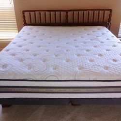 King Size Vintage Wood Bedroom Set With NEW Sealy Pillowtop Mattress And Box Spring Of