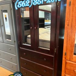 Tall Brown Jumbo Armoire Wardrobe Solid Pine Wood- Ropero Alto Cafe 