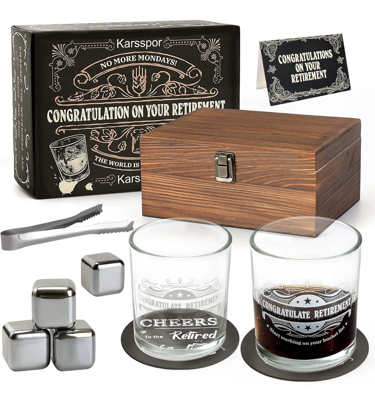 Retirement Gifts for Men, Whiskey Glass Set, Great Retirement Gift for Retirees